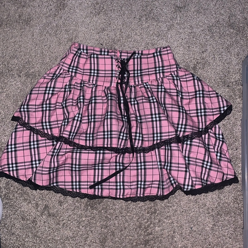 Pink and black lace plaid skirt SIZE SMALL